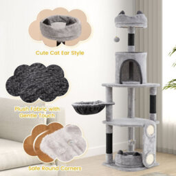 Costway Tall Cat Tree For Indoor Cats Multi-Level Large Cat Tower W/ Condo-Gray - thumbnail 4