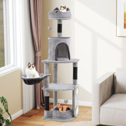 Costway Tall Cat Tree For Indoor Cats Multi-Level Large Cat Tower W/ Condo-Gray - thumbnail 7