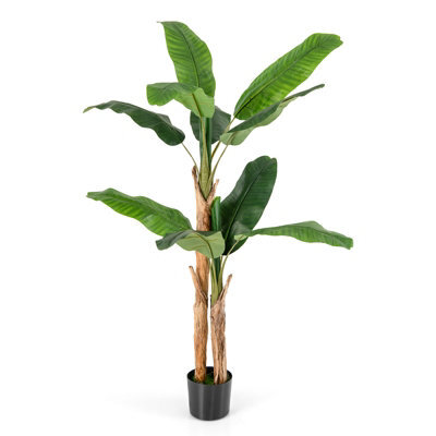 Costway 165Cm Tall Artificial Banana Tree Greenery Potted Plant W/ Double Stalks - image 1