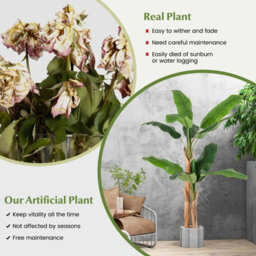 Costway 165Cm Tall Artificial Banana Tree Greenery Potted Plant W/ Double Stalks - thumbnail 7