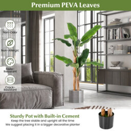 Costway 165Cm Tall Artificial Banana Tree Greenery Potted Plant W/ Double Stalks - thumbnail 5