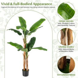 Costway 165Cm Tall Artificial Banana Tree Greenery Potted Plant W/ Double Stalks - thumbnail 6