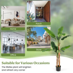 Costway 165Cm Tall Artificial Banana Tree Greenery Potted Plant W/ Double Stalks - thumbnail 9