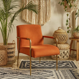 Wyld Haus Luxemburg Burnt Orange Velvet Armchair With Brass Arms