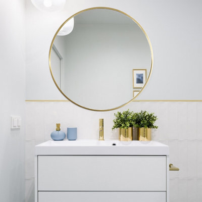 Living And Home Gold Round Wall Mounted Framed Bathroom Mirror Vanity Mirror 40 Cm - image 1