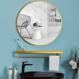 Living And Home Gold Round Wall Mounted Framed Bathroom Mirror Vanity Mirror 40 Cm - thumbnail 2