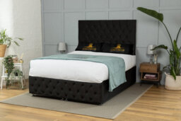 UKBEDFURNITURE Monaco Plush Black End Opening Divan Ottoman Bed With 54 Inch Headboard - thumbnail 1