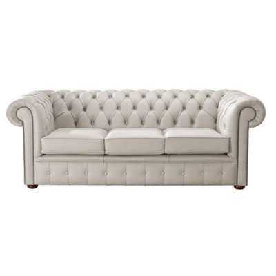 Chesterfield 3 Seater Shelly Rice Milk Leather Sofa Bespoke In Classic Style - image 1