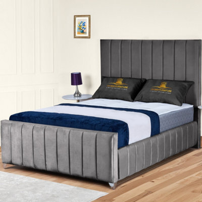 UKBEDFURNITURE Milano Grey Plush Valvet Upholstered Bed Frame Only - Slatted Base - 48 Inch Headboard - image 1