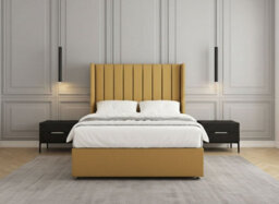 REGIONAL FURNISHINGS Mustard Plush Velvet Divan Bed Set With 54Inch Headboard & Mattress No Drawers In Single 4Ft Double King Superking Sizes - thumbnail 2
