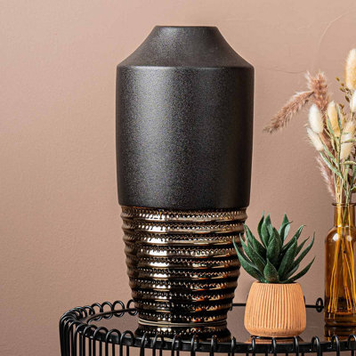 Vanity Living 40.5Cm Black And Textured Bronze Ceramic Vase For Home Decor - image 1