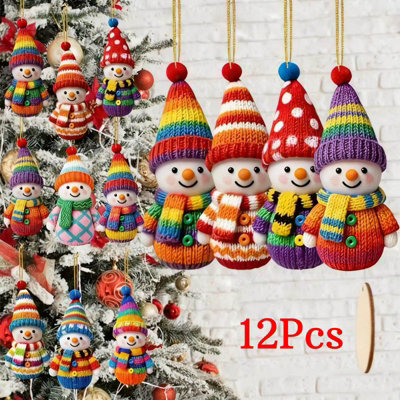 Amorly 12Pack Wooden Snowman Hanging Ornaments, Vibrant Cute Christmas Tree Decor, Winter Wooden Crafts For Wreath, Indoor Decoration - image 1