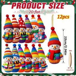 Amorly 12Pack Wooden Snowman Hanging Ornaments, Vibrant Cute Christmas Tree Decor, Winter Wooden Crafts For Wreath, Indoor Decoration - thumbnail 4