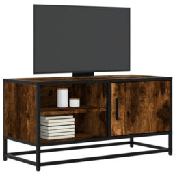 Berkfield Tv Cabinet Smoked Oak 80X34.5X40 Cm Engineered Wood And Metal - thumbnail 1