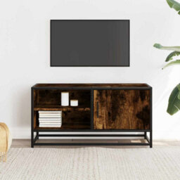 Berkfield Tv Cabinet Smoked Oak 80X34.5X40 Cm Engineered Wood And Metal - thumbnail 3