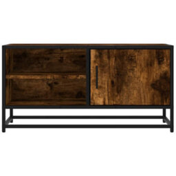 Berkfield Tv Cabinet Smoked Oak 80X34.5X40 Cm Engineered Wood And Metal - thumbnail 4