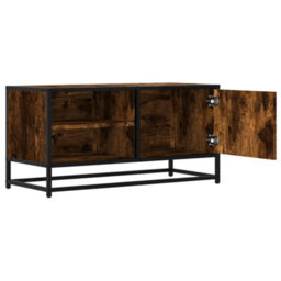 Berkfield Tv Cabinet Smoked Oak 80X34.5X40 Cm Engineered Wood And Metal - thumbnail 7