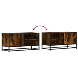 Berkfield Tv Cabinet Smoked Oak 80X34.5X40 Cm Engineered Wood And Metal - thumbnail 8
