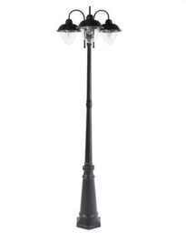 Beliani 3-Light Outdoor Lamp Post Black Aluminium With Synthetic Shade 2090mm - thumbnail 2