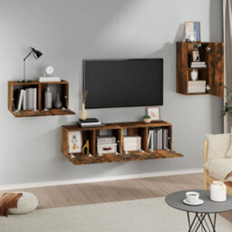 Berkfield 4 Piece Tv Cabinet Set Smoked Oak Engineered Wood - thumbnail 3