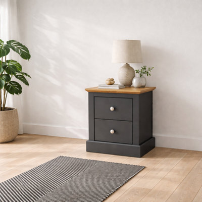 Wyld Haus Ardee 2-Drawer Dark Grey And Natural Oak Bedside Table - image 1