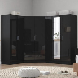 Reflect 3Pc Wardrobe Bundle - 2 Door Corner + 3 Door Mirror + 2 Door Plain - Black Gloss & Black Oak - H: 180Cm X W: 291Cm