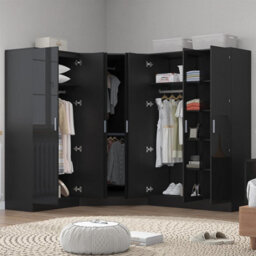 Reflect 3Pc Wardrobe Bundle - 2 Door Corner + 3 Door Mirror + 2 Door Plain - Black Gloss & Black Oak - H: 180Cm X W: 291Cm - thumbnail 2