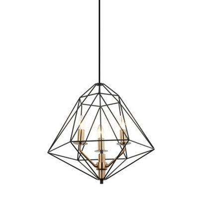 Luminosa Lighting Luminosa Industrial And Retro Hanging Pendant Black, Gold 3 Light  With Black Shade, E14 Dimmable - image 1