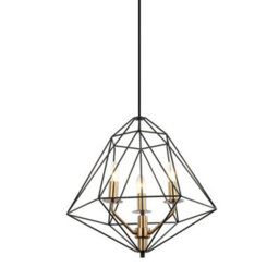 Luminosa Lighting Luminosa Industrial And Retro Hanging Pendant Black, Gold 3 Light  With Black Shade, E14 Dimmable - thumbnail 1