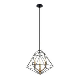 Luminosa Lighting Luminosa Industrial And Retro Hanging Pendant Black, Gold 3 Light  With Black Shade, E14 Dimmable - thumbnail 2
