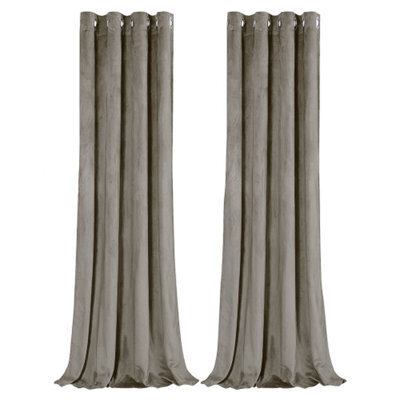 Happy Homewares Dark Taupe Velvet Darkening Eyelet Curtains - 46X63 Inch Drop - Pair - image 1