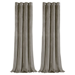 Happy Homewares Dark Taupe Velvet Darkening Eyelet Curtains - 46X63 Inch Drop - Pair - thumbnail 1