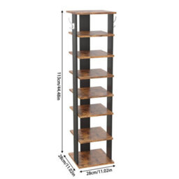Retro 8 Tiers Vertical Wooden Shoe Rack With Hooks, Narrow Space Saving For Entryway - thumbnail 2