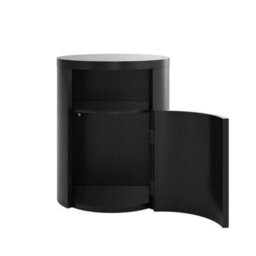Wyld Haus Yori Round Black Bedside Cabinet With 1 Door And Open Shelf - thumbnail 3