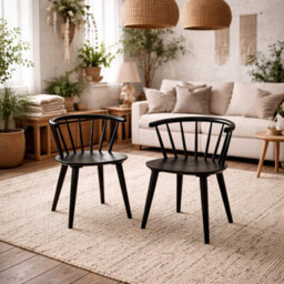 Wyld Haus Set Of 2 Black Rubberwood Dining Chairs Modern Slatted Back - thumbnail 1