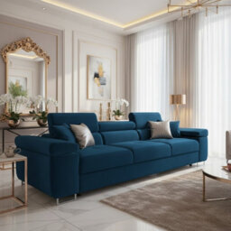 Torezio 3 Seater Sofa For Living Room With Adjustable Headrests Chipboard Frame Metal Legs 263X102X70Cm Blue - thumbnail 2