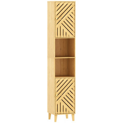 Wyld Haus Hami Tall Slim Bathroom Cabinet With Bamboo Doors And Adjustable Shelves, Natural Wood Finish, L32 X D30 X H170Cm - image 1