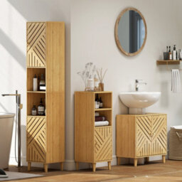 Wyld Haus Hami Tall Slim Bathroom Cabinet With Bamboo Doors And Adjustable Shelves, Natural Wood Finish, L32 X D30 X H170Cm - thumbnail 8