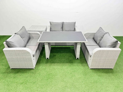 Fimous 6 Seater Patio Garden Furniture Sets With Black Glass Top Dining Table Love Sofa Side Table Light Grey - image 1