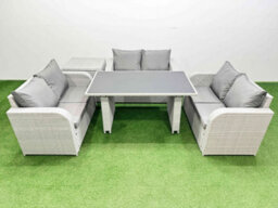 Fimous 6 Seater Patio Garden Furniture Sets With Black Glass Top Dining Table Love Sofa Side Table Light Grey - thumbnail 1