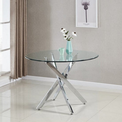 Furniture in Fashion Daytona Round Clear Glass Dining Table With Chrome Legs - image 1