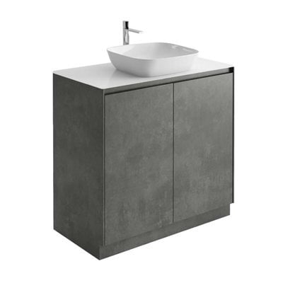 Plum&clay Rigel Concrete Floor Standing Bathroom Vanity Unit With White Worktop (W)900mm (H)850mm