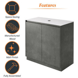 Plum&clay Rigel Concrete Grey Floor Standing Bathroom Vanity Unit With White Worktop (W)900mm (H)850mm - thumbnail 6