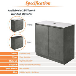 Plum&clay Rigel Concrete Grey Floor Standing Bathroom Vanity Unit With White Worktop (W)900mm (H)850mm - thumbnail 5