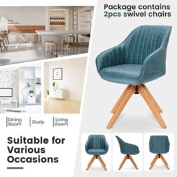 Gainoom Swivel Blue Accent Chair Set Of 2 Ergonomic Armchairs Writing Desk Chairs - thumbnail 4