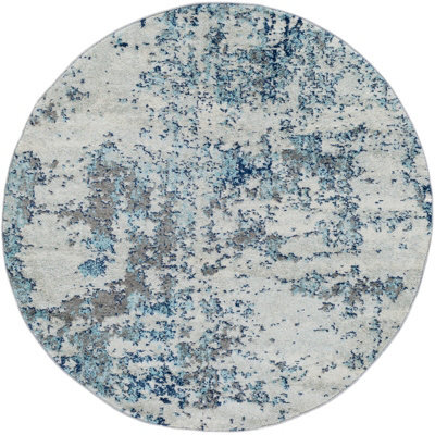 Livabliss Round Sunderland-Abstract Blue Grey Modern Marble Living Dining Bedroom Rug 160 X 160 Cm Easy Care, Non Shedding - image 1