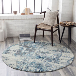 Livabliss Round Sunderland-Abstract Blue Grey Modern Marble Living Dining Bedroom Rug 160 X 160 Cm Easy Care, Non Shedding - thumbnail 2