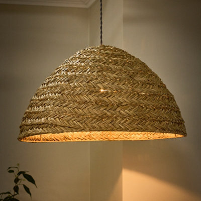 Dibor Traditional Seagrass Plaid Dome Easy Fit Decor Ceiling Shade H30 X D57Cm - image 1