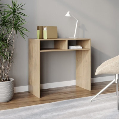 Urbn-Living Urbnliving 80Cm Width Wood Console Table Pc Laptop Computer Desk Office Hallway 2 Storage Shelves Oak Colour - image 1