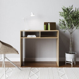 Urbn-Living Urbnliving 80Cm Width Wood Console Table Pc Laptop Computer Desk Office Hallway 2 Storage Shelves Oak Colour - thumbnail 4